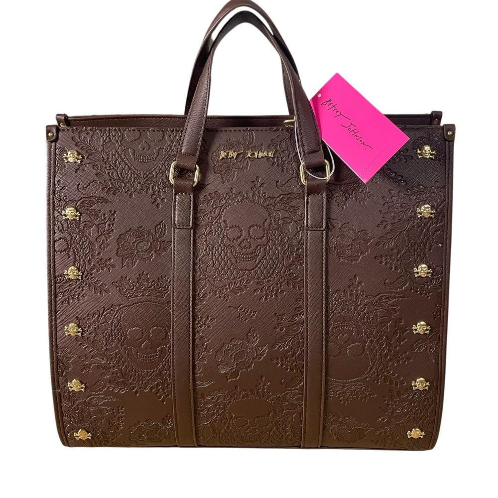 Betsey Johnson Xomettie brown skull tote bag